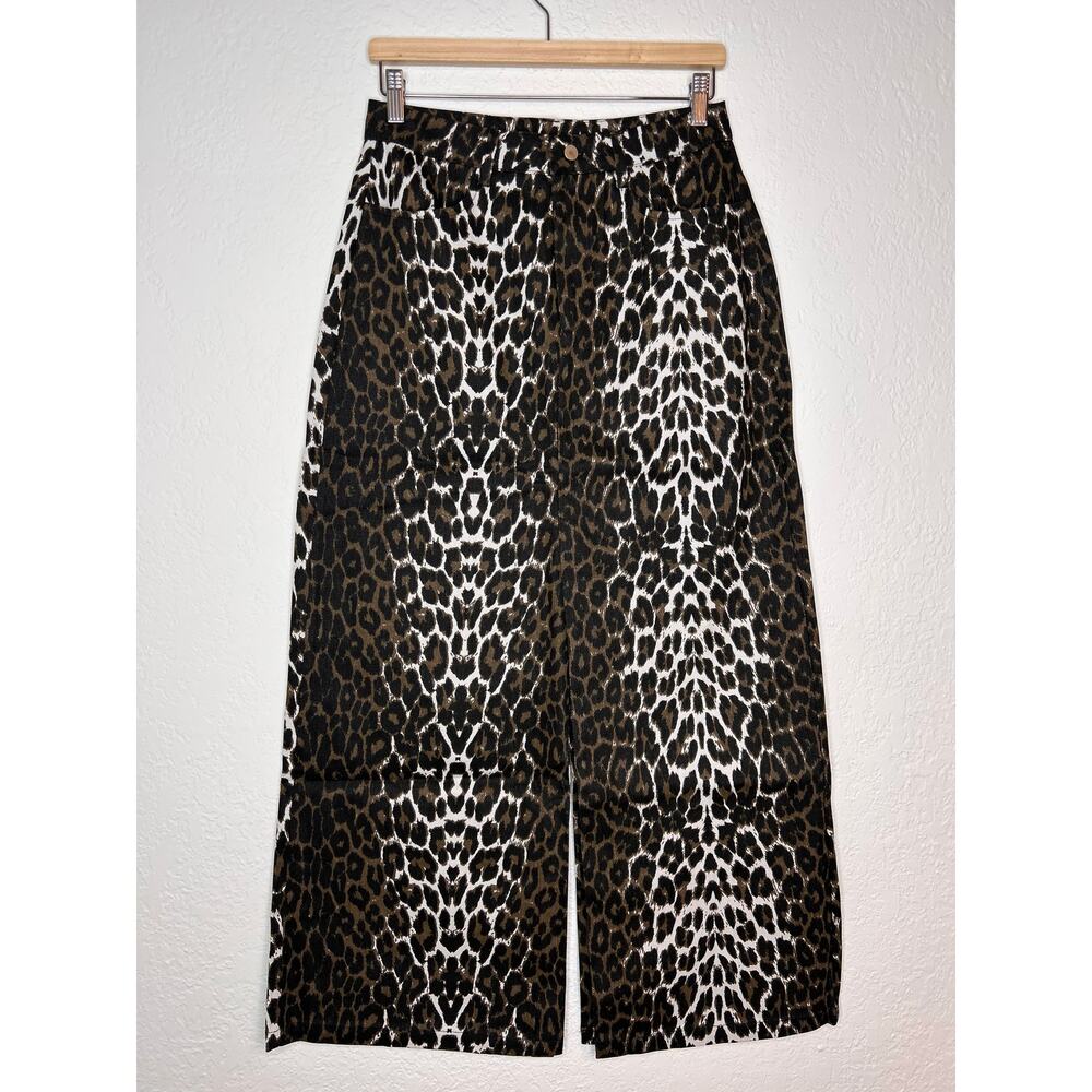 Commense Leopard Denim Split Maxi Skirt M NWT